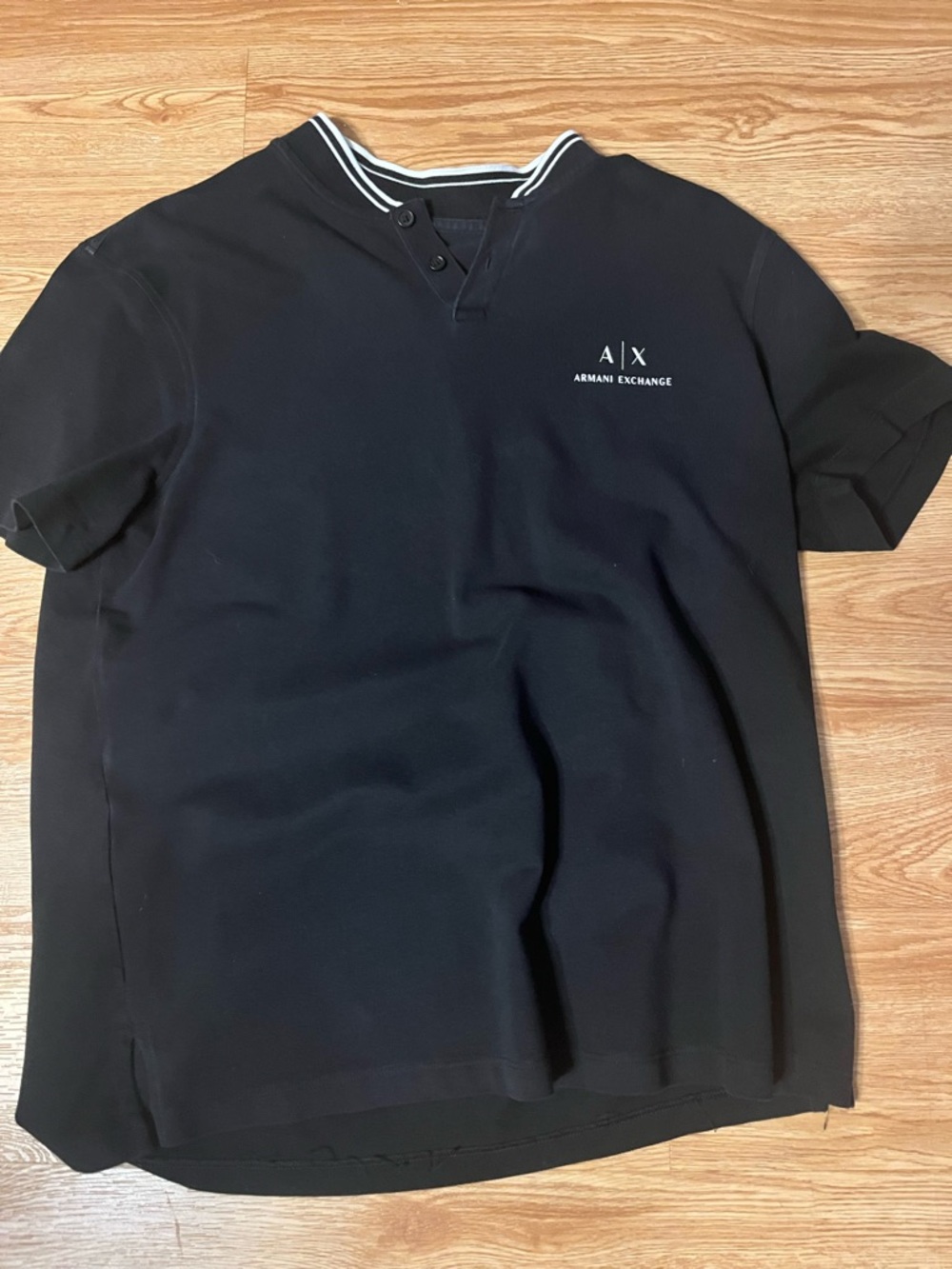 Armani Exchange Black Polo with Striped Contrast Collar Sz L